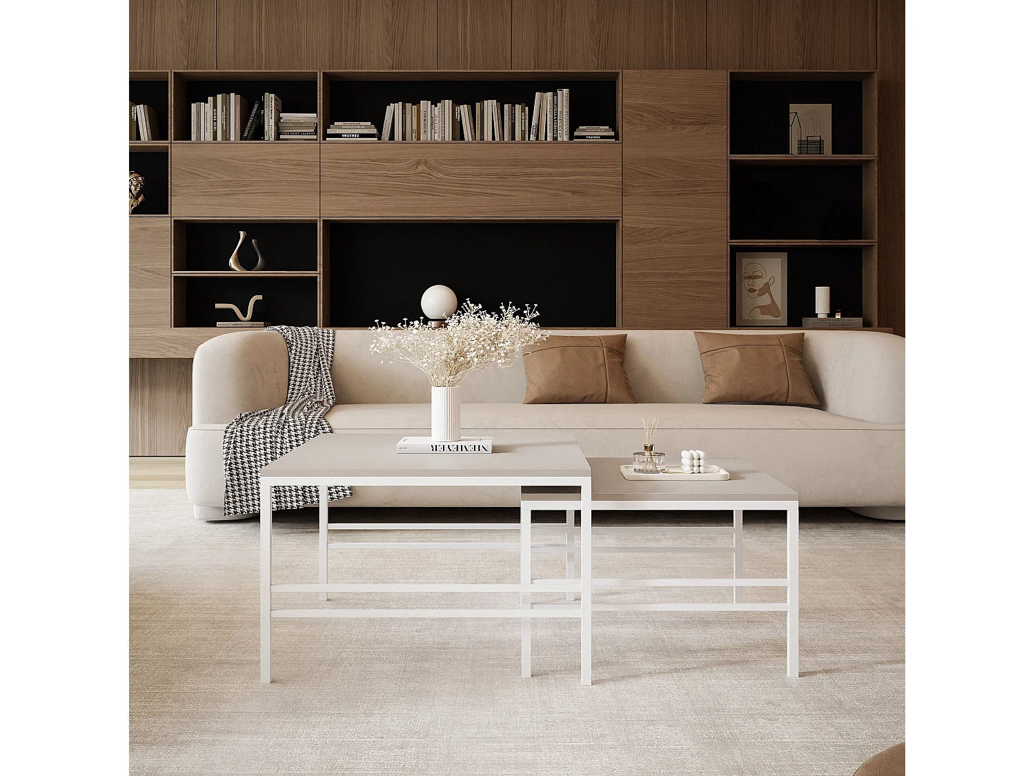 Couchtisch 2-in-1 fi70/fi60 Kaschmir, Gestell in Weiß