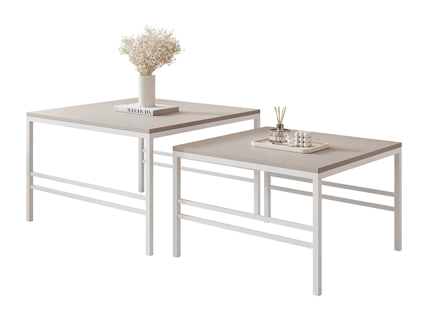 Couchtisch 2-in-1 fi70/fi60 Kaschmir, Gestell in Weiß