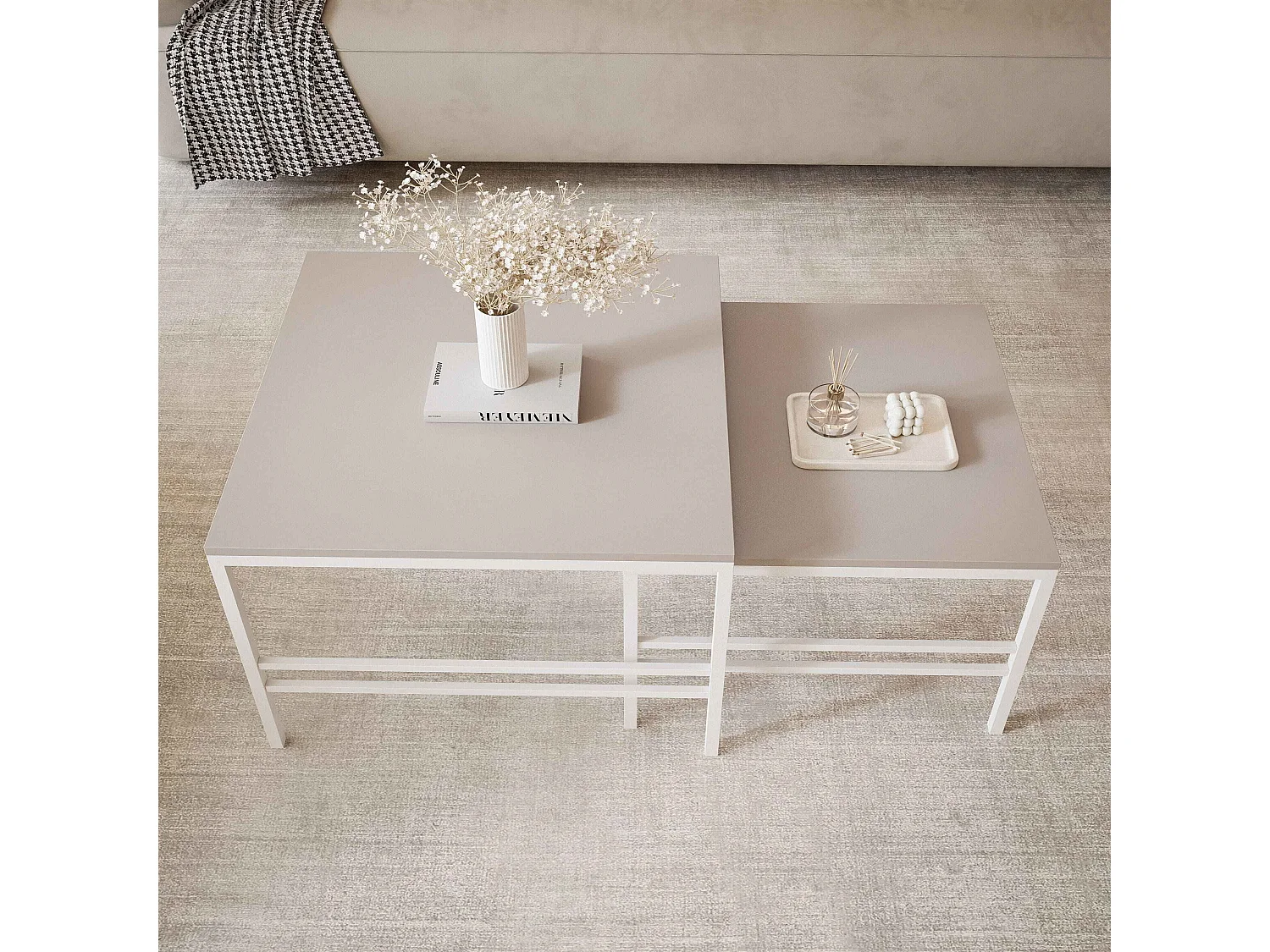 Couchtisch 2-in-1 fi70/fi60 Kaschmir, Gestell in Weiß