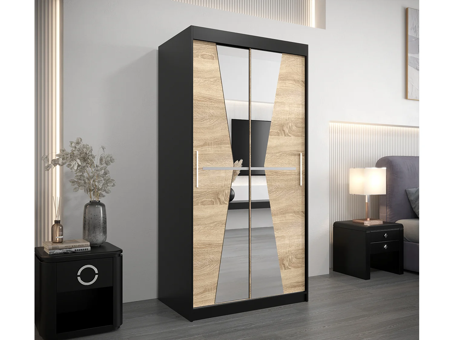 Armoire Maroko À Portes Coulissantes 200/100/62 2 portes (Noir/Sonoma)