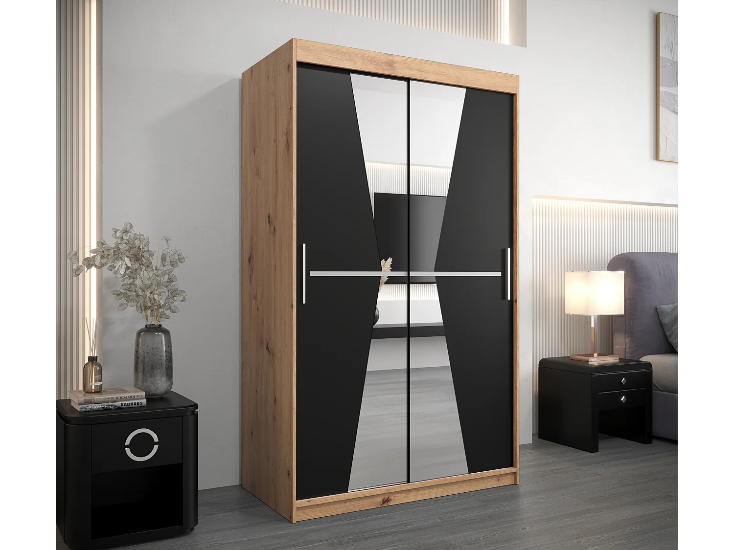 Armoire Maroko À Portes Coulissantes 200/120/62 2 portes (Artisan/Noir)