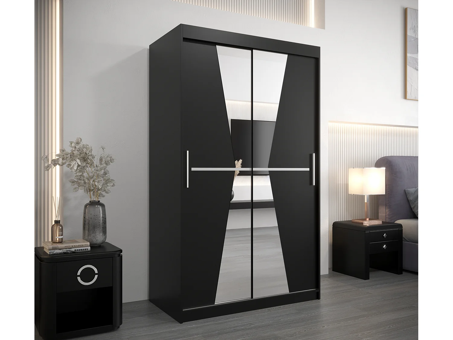 Schwebetürenschrank Maroko 200/120/62 2-Türig (Schwarz)