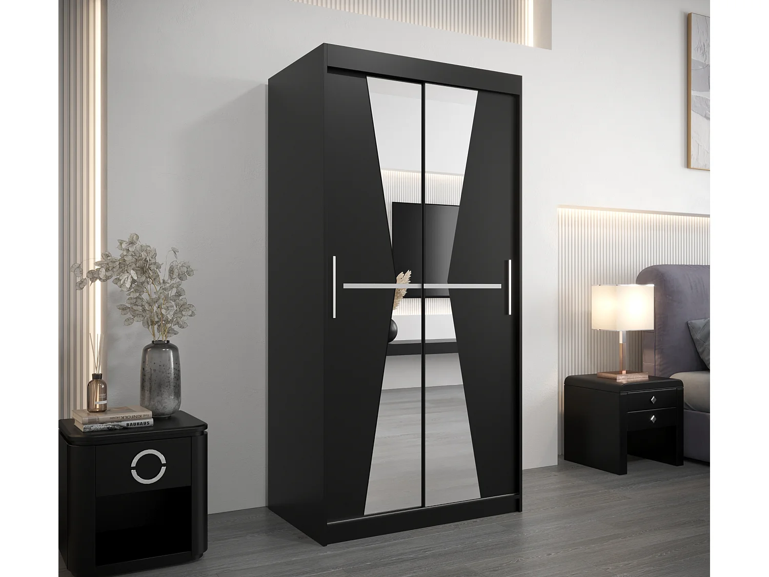 Armoire Maroko À Portes Coulissantes 200/100/62 2 portes (Noir/Noir)