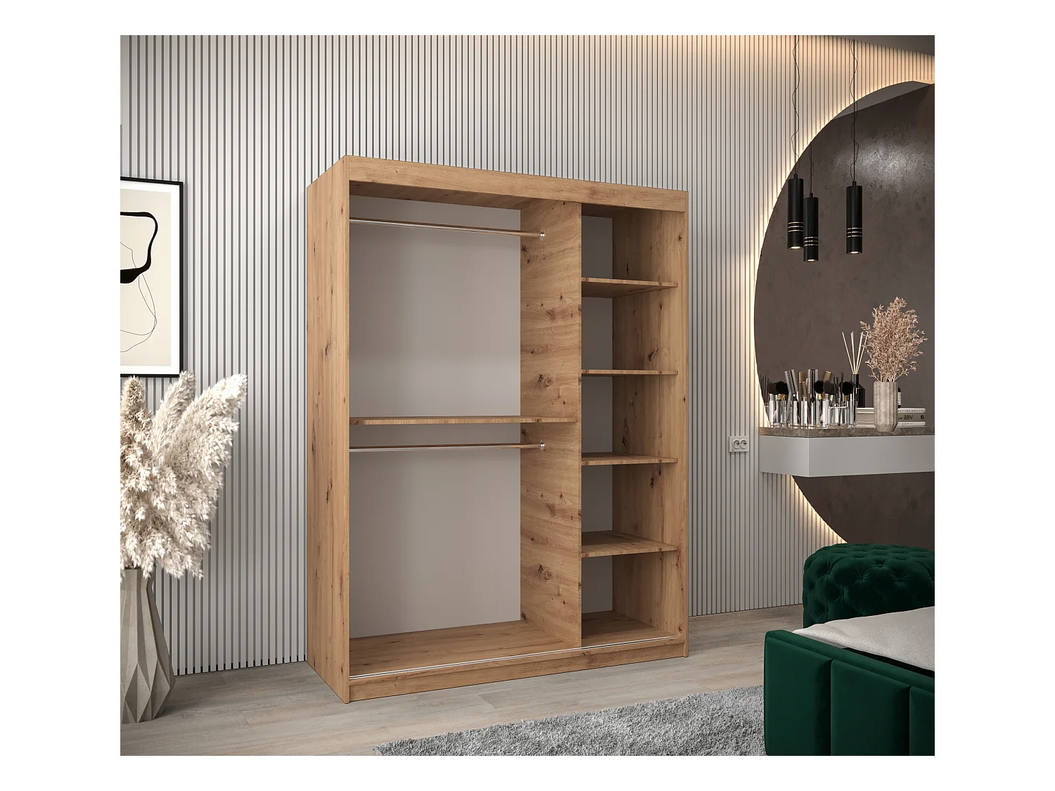 Armoire Maroko À Portes Coulissantes 200/150/62 2 portes (Artisan/Noir)