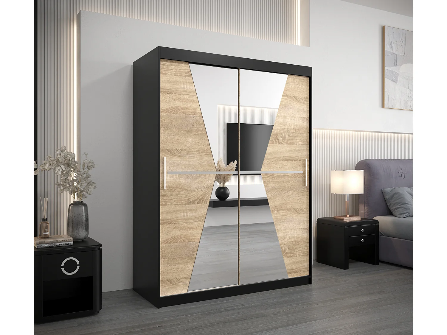 Armoire Maroko À Portes Coulissantes 200/150/62 2 portes (Noir/Sonoma)