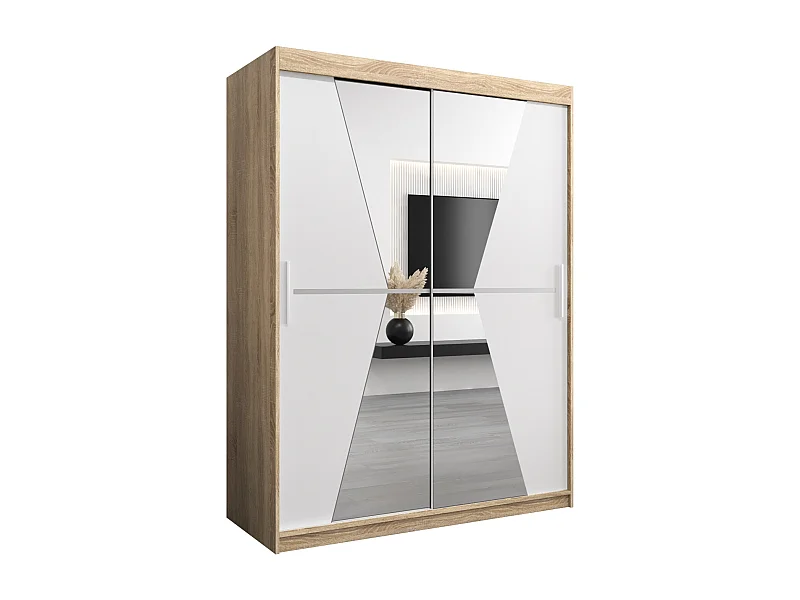 Schwebetürenschrank Maroko 200/150/62 2-Türig (Sonoma/Weiß)