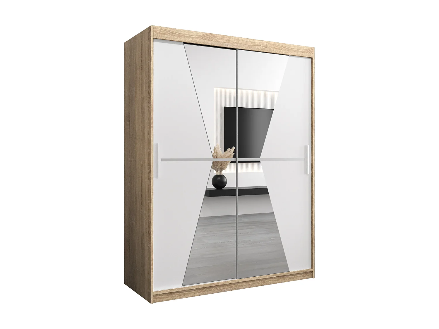 Schwebetürenschrank Maroko 200/150/62 2-Türig (Sonoma/Weiß)