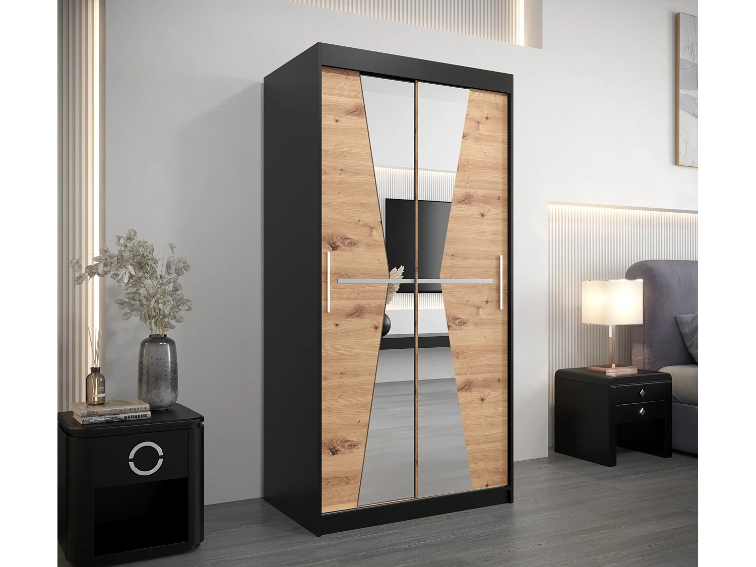 Armoire Maroko À Portes Coulissantes 200/100/62 2 portes (Noir/Artisan)