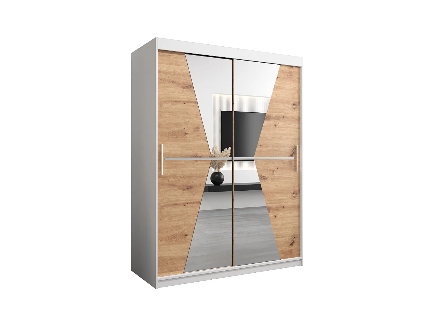 Schwebetürenschrank Maroko 200/150/62 2-Türig (Weiß/Artisan)