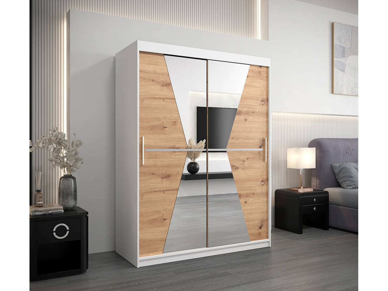 Maroko kledingkast met schuifdeuren 200/150/62 2 deuren (wit/artisan)