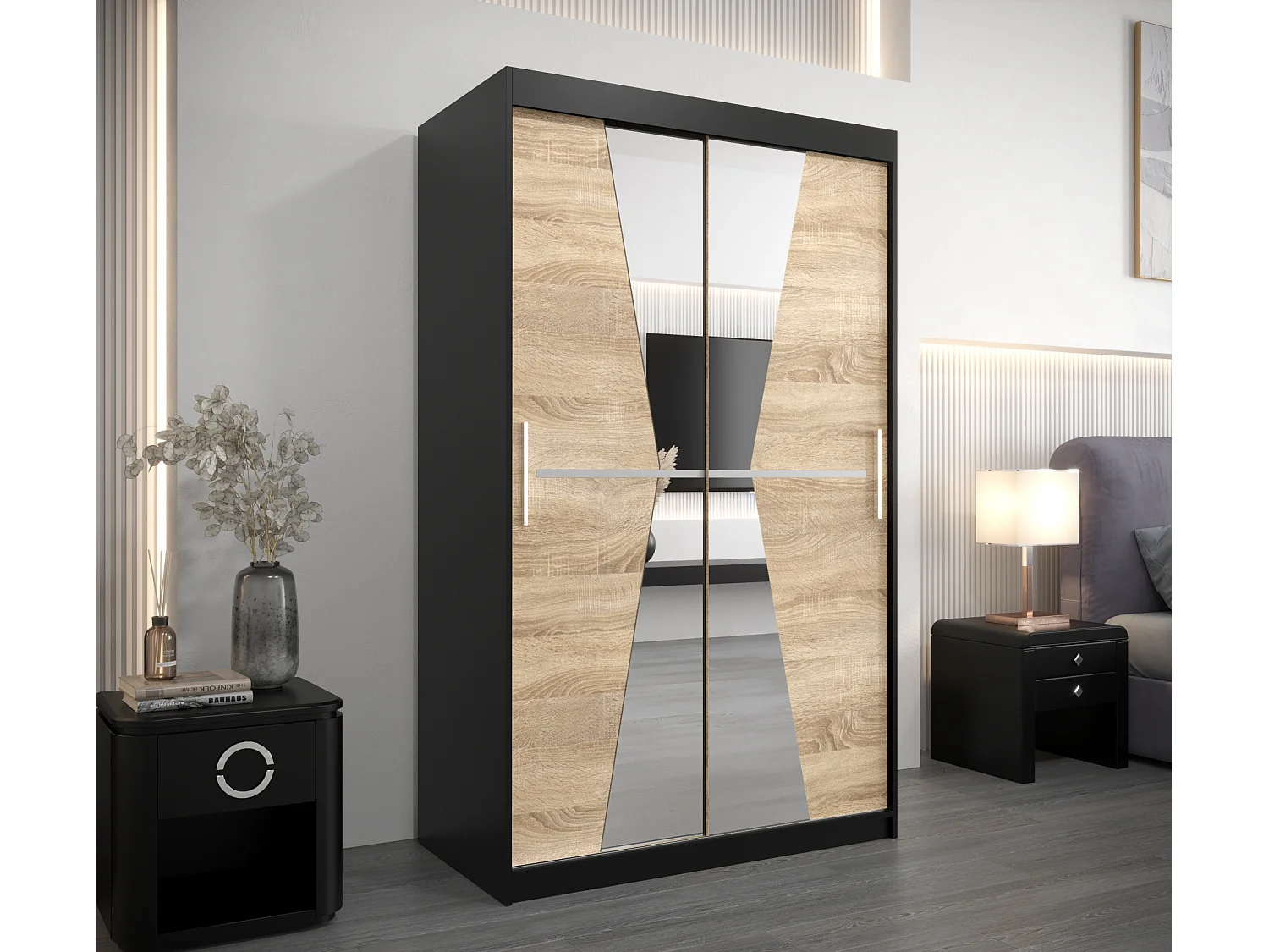 Armoire Maroko À Portes Coulissantes 200/120/62 2 portes (Noir/Sonoma)