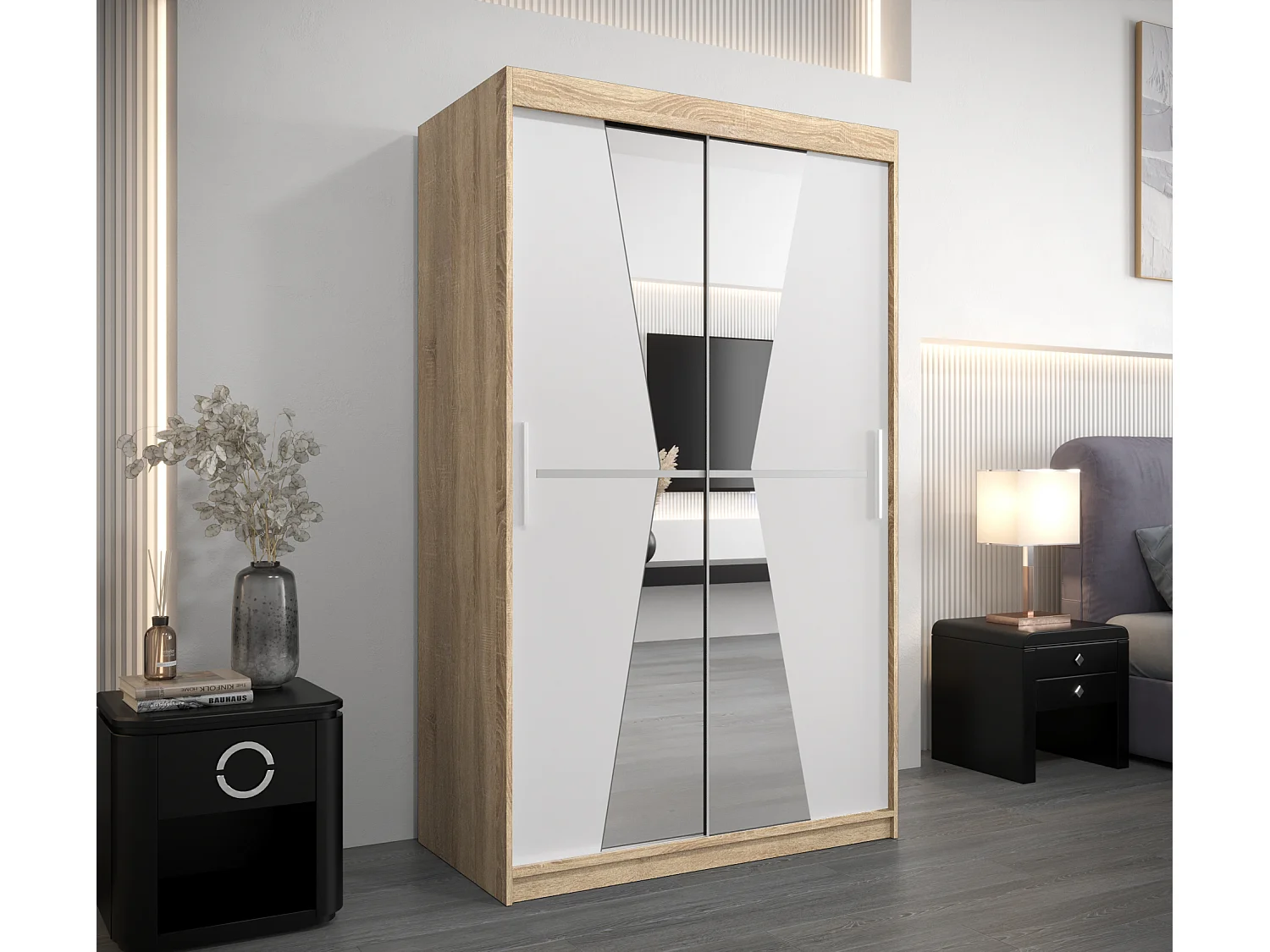 Armoire Maroko À Portes Coulissantes 200/120/62 2 portes (Sonoma/Blanc)