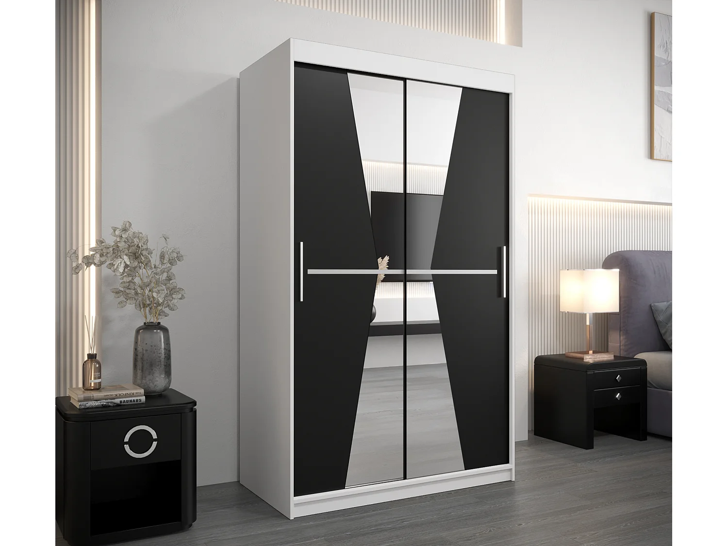 Armario Maroko de puertas correderas 200/120/62 2 puertas (blanco/negro)