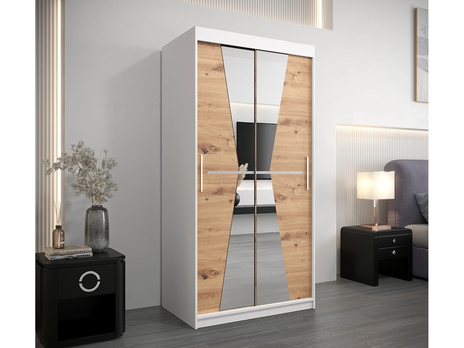 Armoire Maroko À Portes Coulissantes 200/100/62 2 portes (Blanc/Artisan)