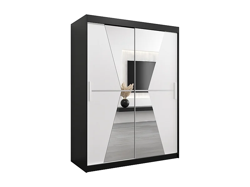Schwebetürenschrank Maroko 200/150/62 2-Türig (Schwarz/Weiß)