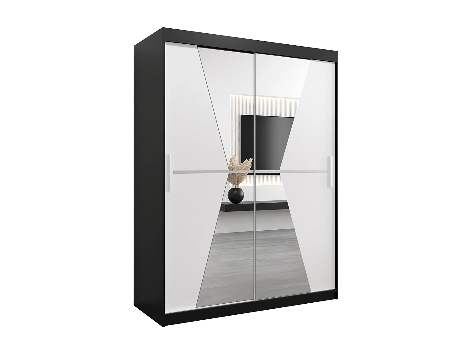 Armoire Maroko À Portes Coulissantes 200/150/62 2 portes (Noir/Blanc)