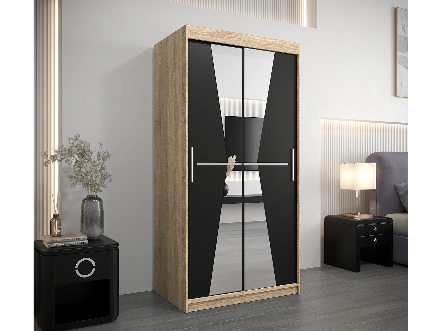 Armoire Maroko À Portes Coulissantes 200/100/62 2 portes (Sonoma/Noir)