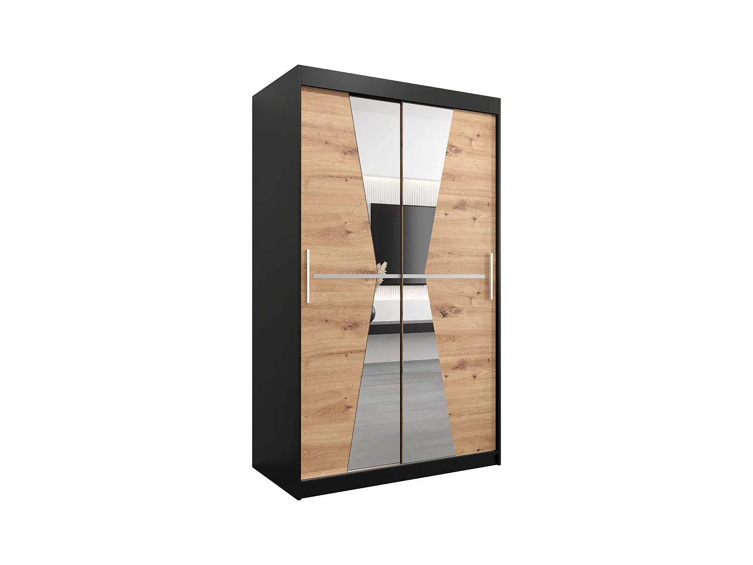 Schwebetürenschrank Maroko 200/120/62 2-Türig (Schwarz/Artisan)