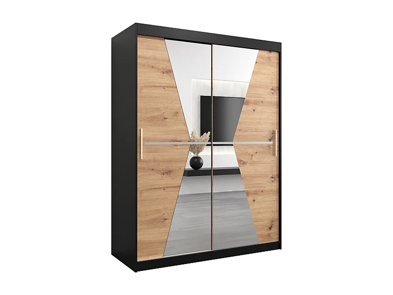 Schwebetürenschrank Maroko 200/150/62 2-Türig (Schwarz/Artisan)