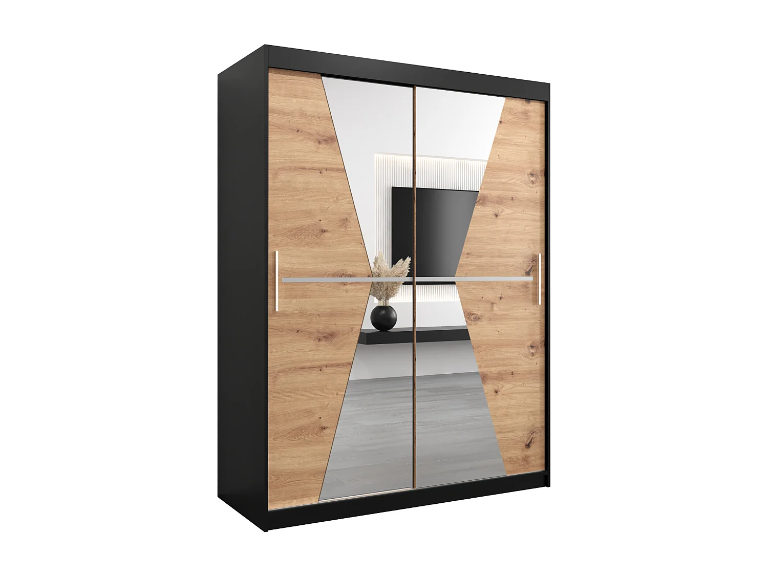 Schwebetürenschrank Maroko 200/150/62 2-Türig (Schwarz/Artisan)