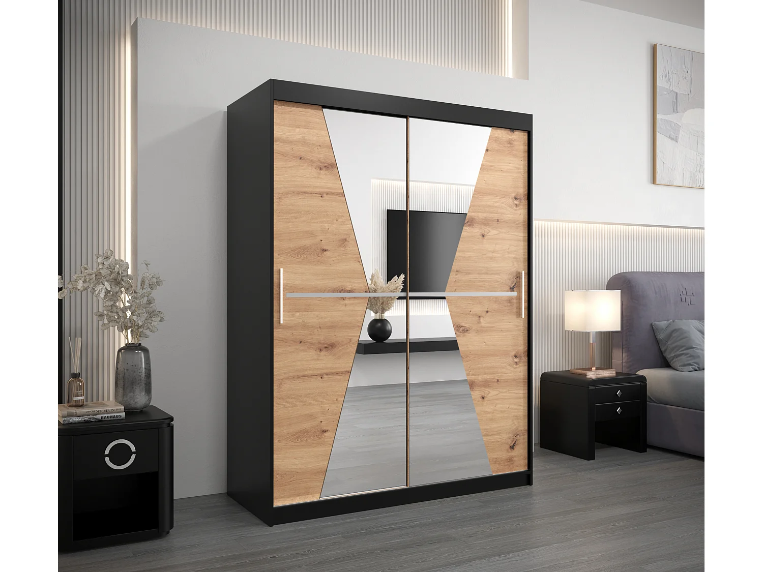 Armoire Maroko À Portes Coulissantes 200/150/62 2 portes (Noir/Artisan)