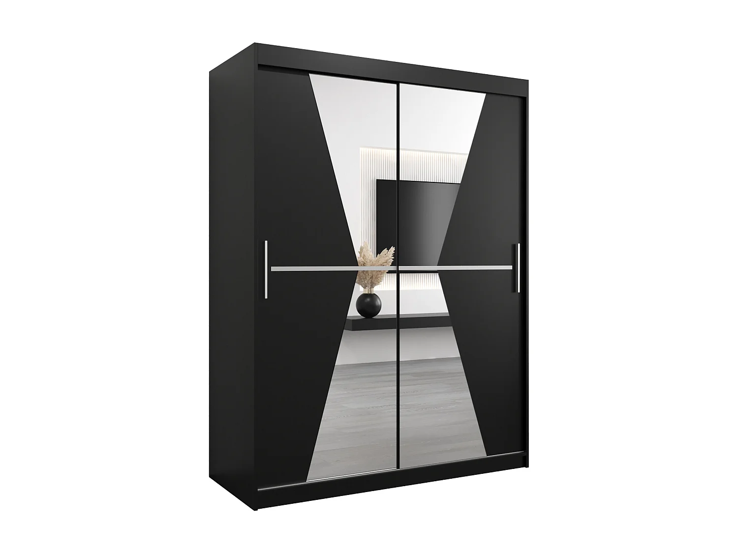 Schwebetürenschrank Maroko 200/150/62 2-Türig (Schwarz)