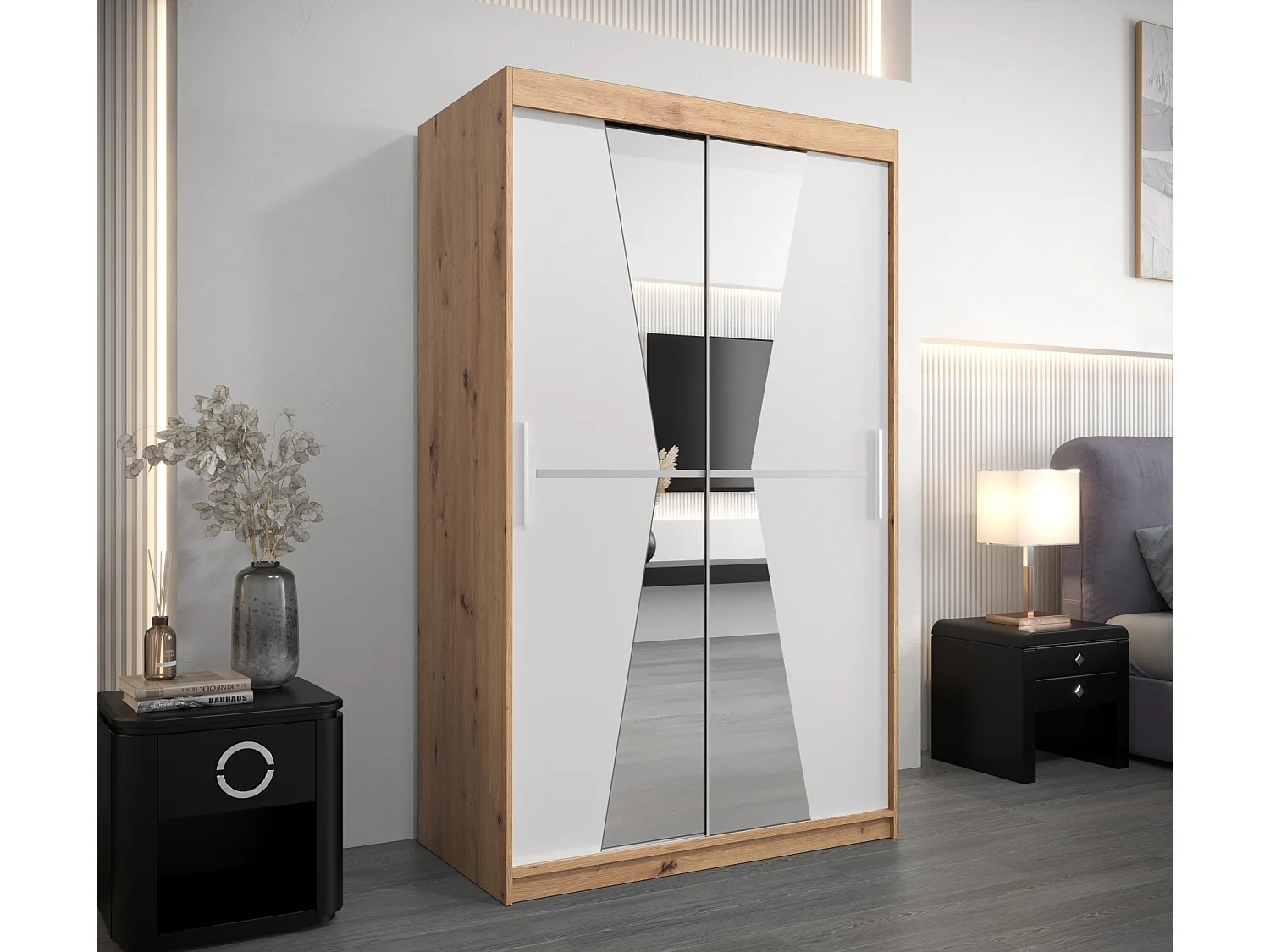 Armoire Maroko À Portes Coulissantes 200/120/62 2 portes (Artisan/Blanc)