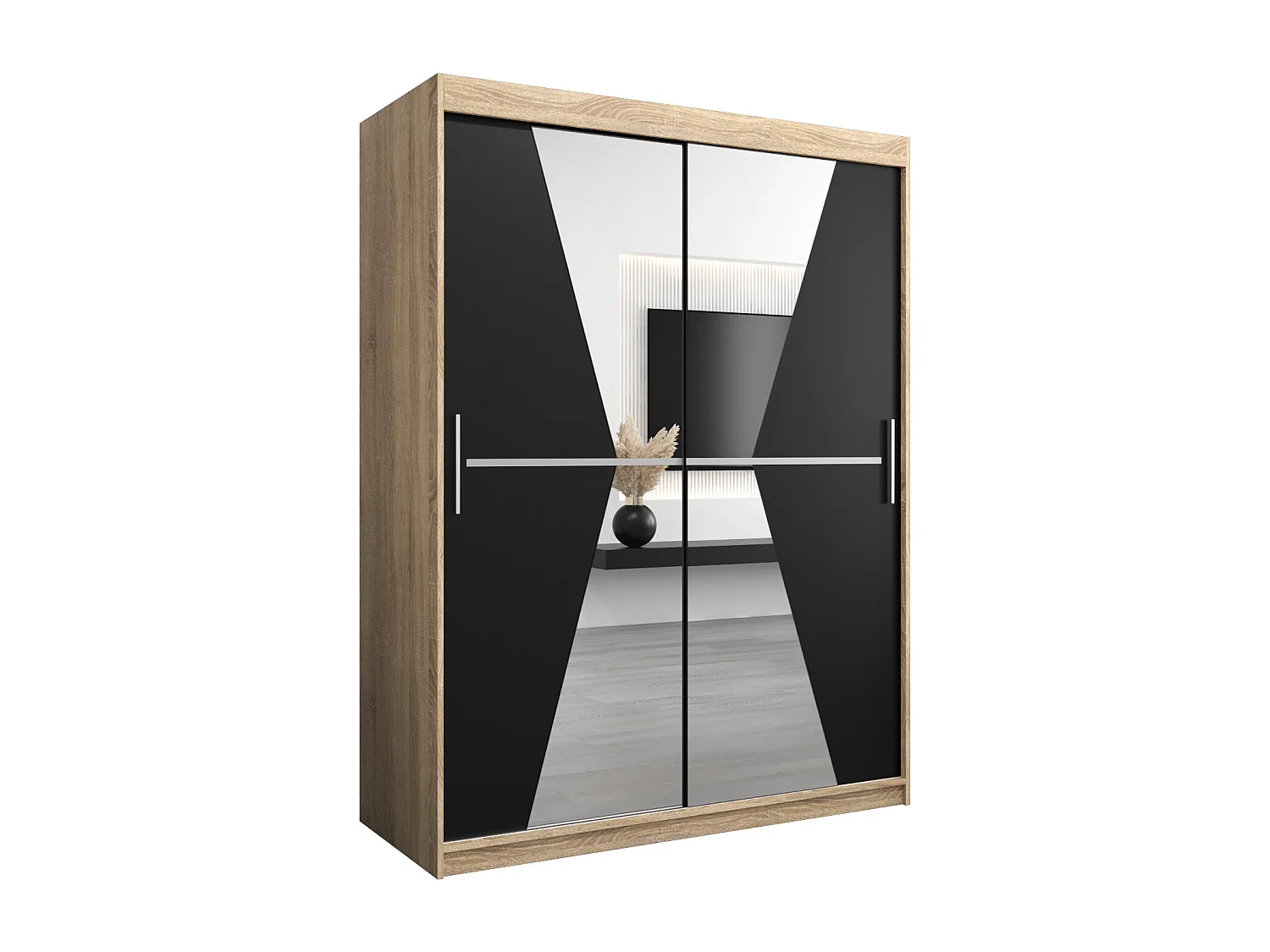 Schwebetürenschrank Maroko 200/150/62 2-Türig (Sonoma/Schwarz)