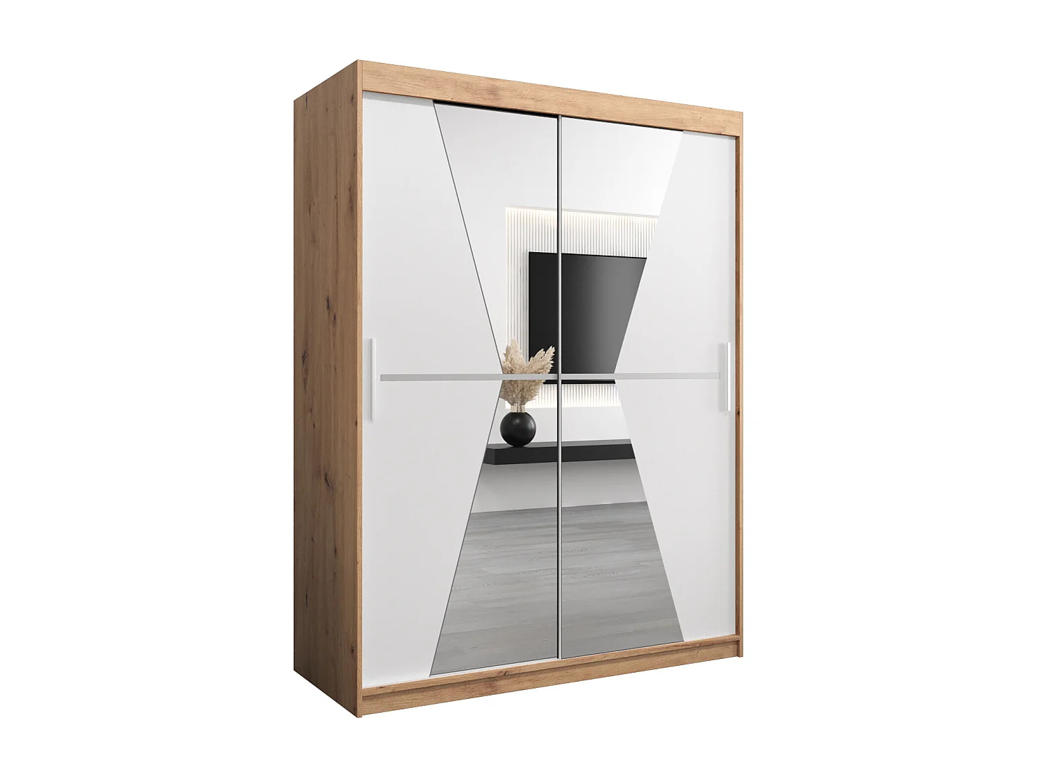 Armoire Maroko À Portes Coulissantes 200/150/62 2 portes (Artisan/Blanc)