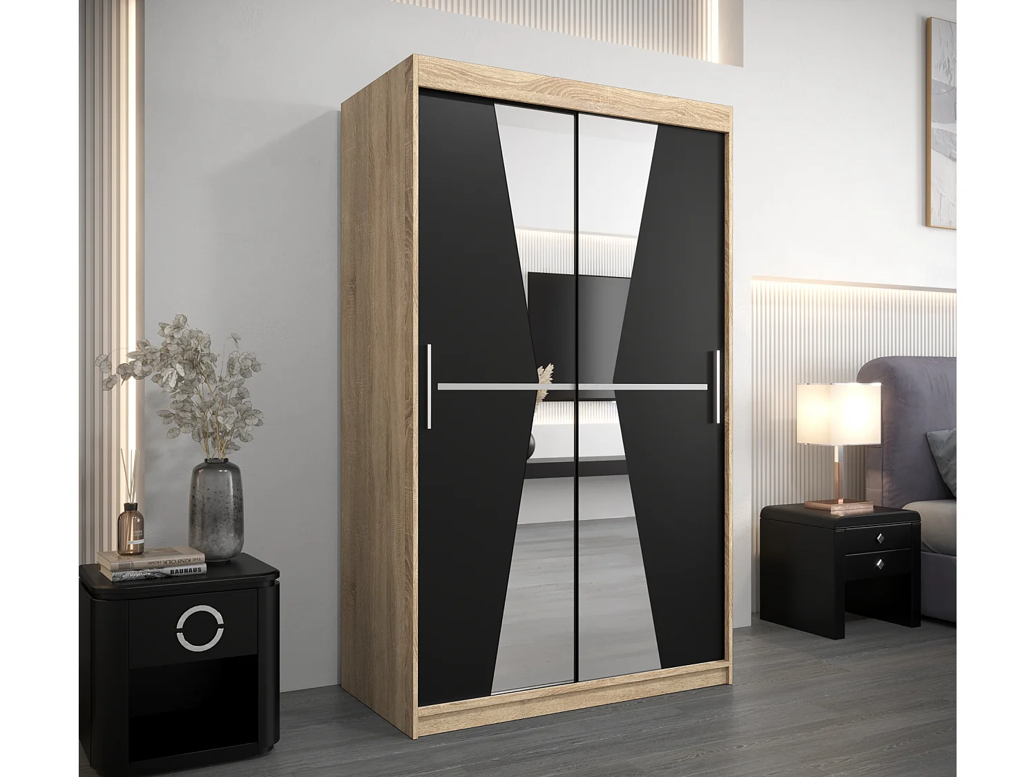 Armoire Maroko À Portes Coulissantes 200/120/62 2 portes (Sonoma/Noir)