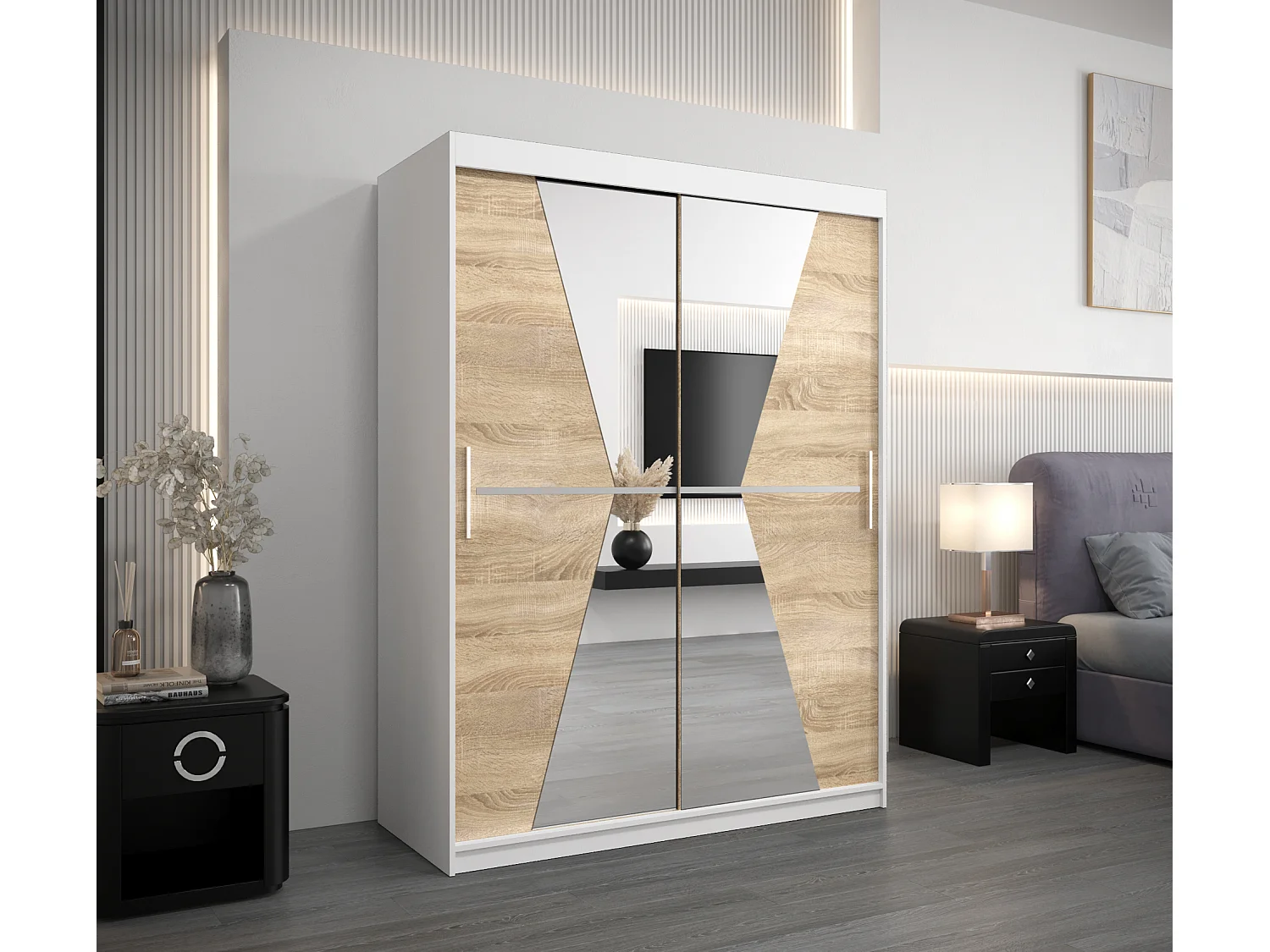 Armoire Maroko À Portes Coulissantes 200/150/62 2 portes (Blanc/Sonoma)