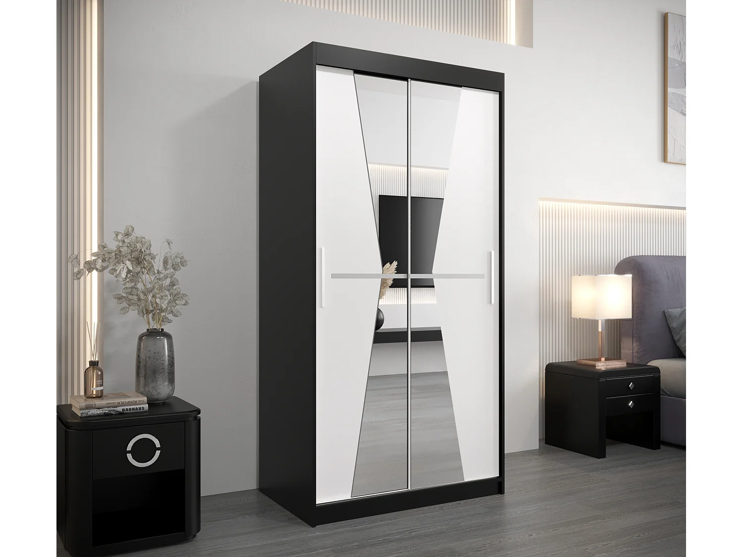 Schwebetürenschrank Maroko 200/100/62 2-Türig (Schwarz/Weiß)