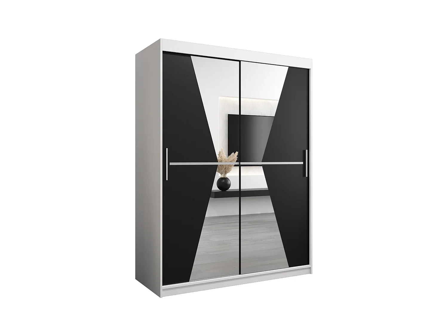 Schwebetürenschrank Maroko 200/150/62 2-Türig (Weiß/Schwarz)