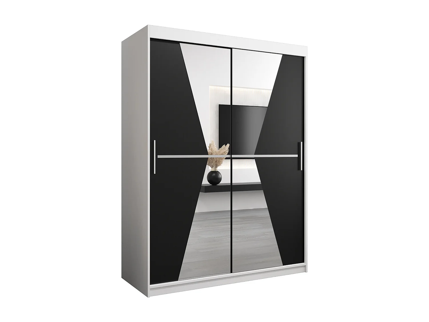 Armoire Maroko À Portes Coulissantes 200/150/62 2 portes (Blanc/Noir)