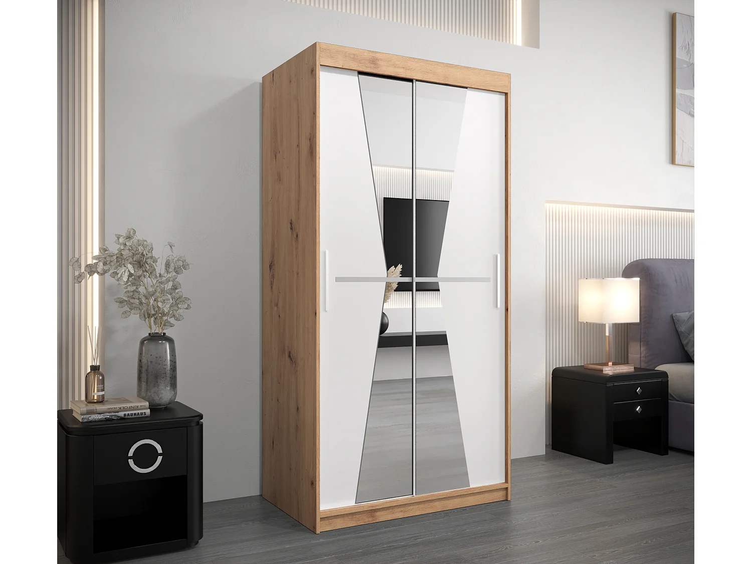 Armoire Maroko À Portes Coulissantes 200/100/62 2 portes (Artisan/Blanc)