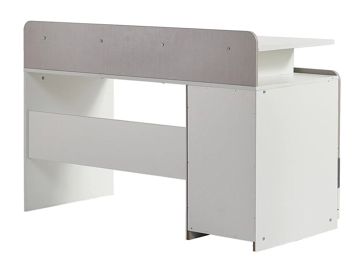 Bureau, table d'étude avec 3 tiroirs et 1 compartiment - bois MDF - blanc + coloris orme clair + gris (Sans chaise)