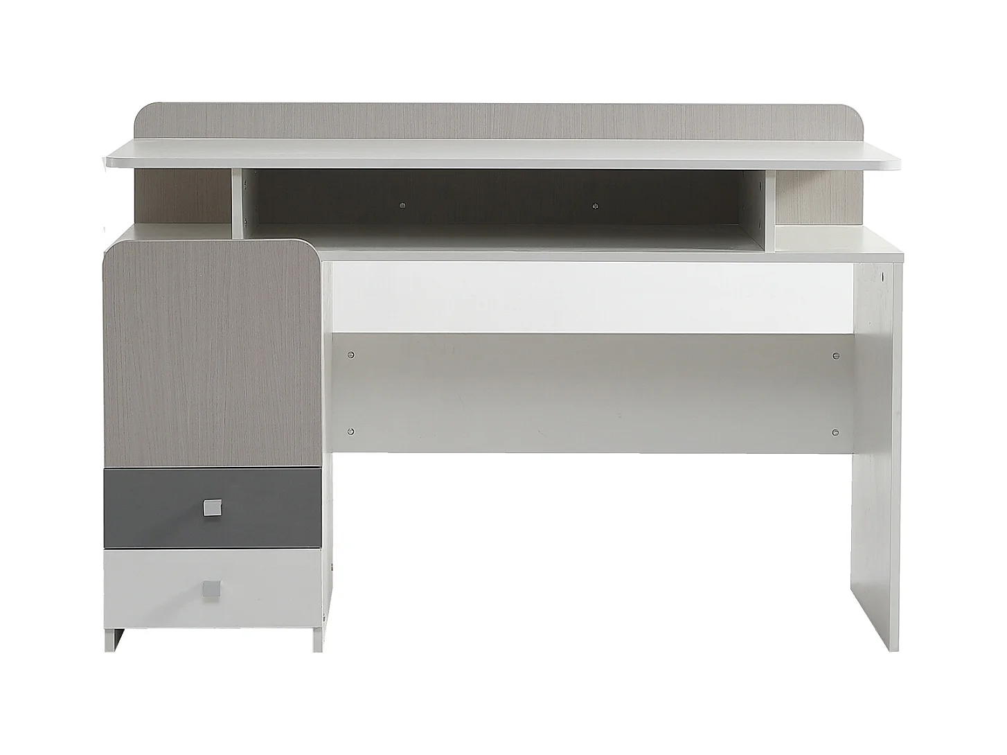 Bureau, studeertafel met 3 laden en 1 vak - MDF hout - wit + lichte iepkleur + grijs (Zonder stoel)
