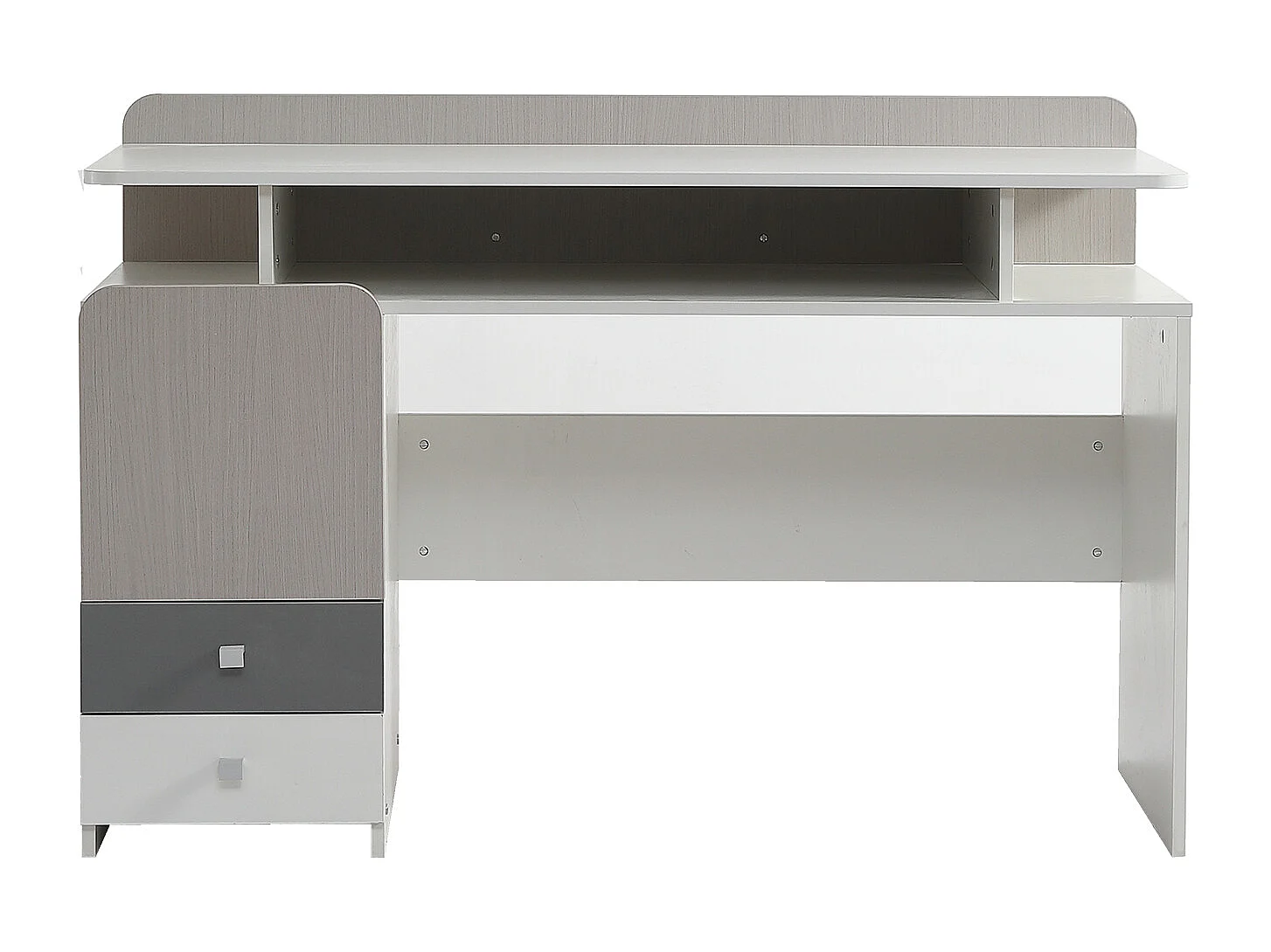Bureau, table d'étude avec 3 tiroirs et 1 compartiment - bois MDF - blanc + coloris orme clair + gris (Sans chaise)