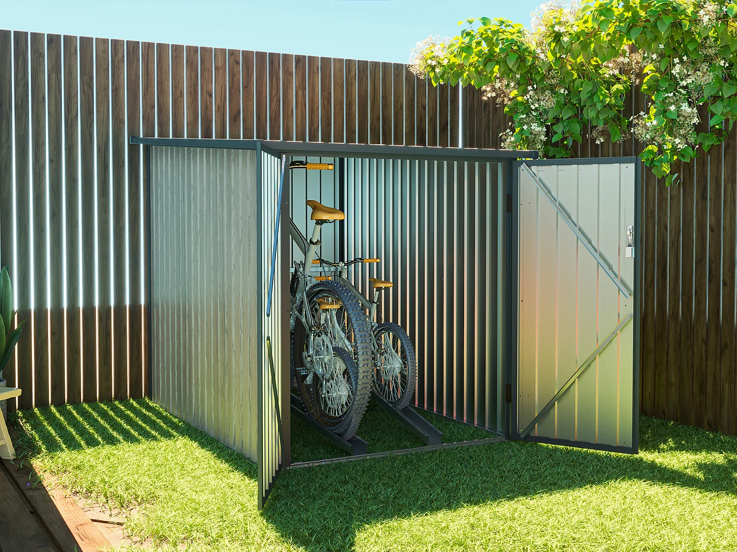 Abri à vélo métal en acier galvanisé effet bois 2,8 m² pour 2 vélos - NIKI