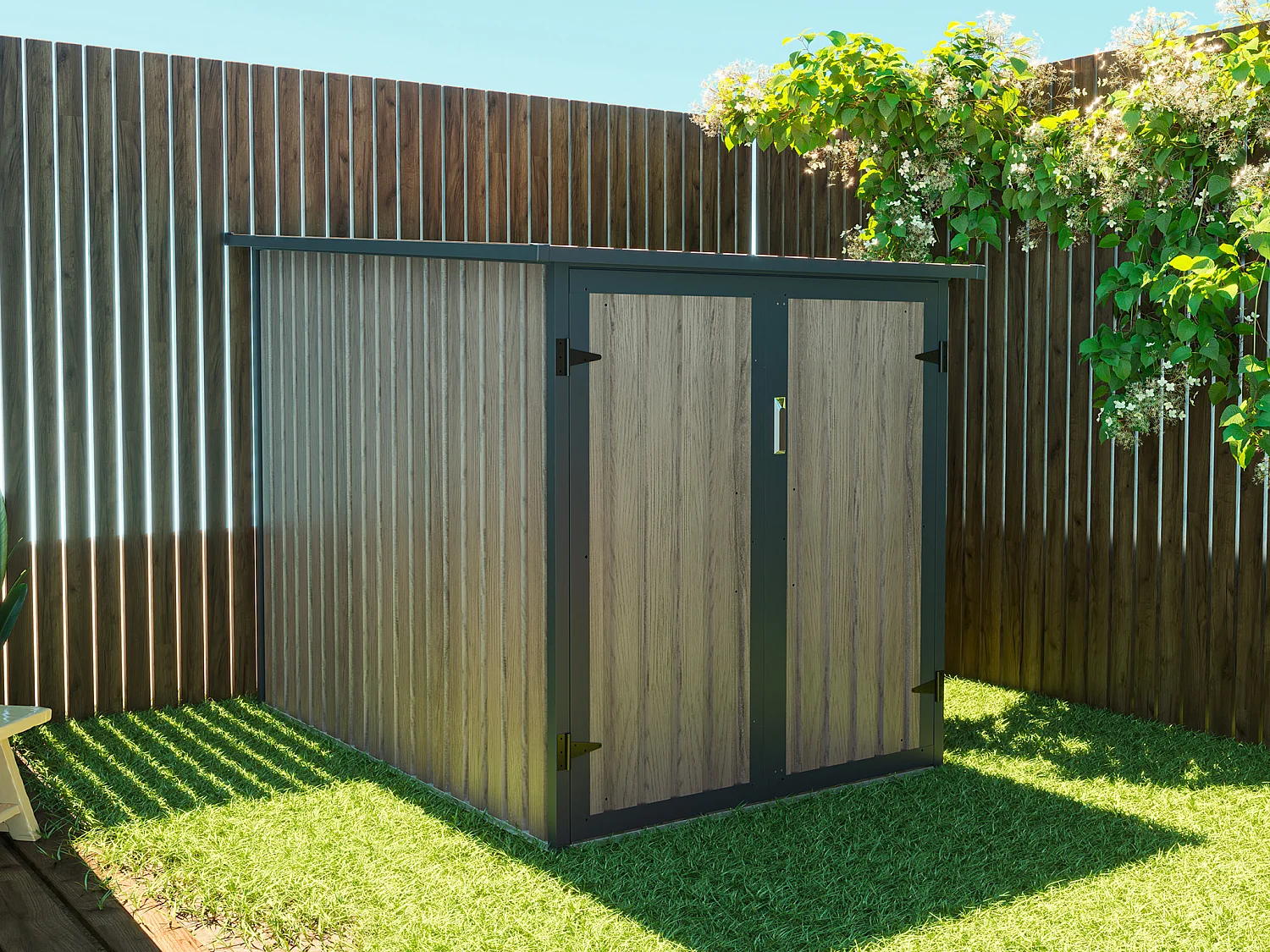 Cykelförvaring i galvaniserat stål med träeffekt 2,8 m² för 2 cyklar - NIKI