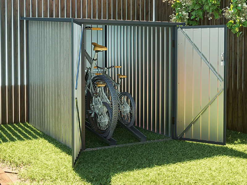 Abri à vélo métal en acier galvanisé effet bois 2,8 m² pour 2 vélos - NIKI