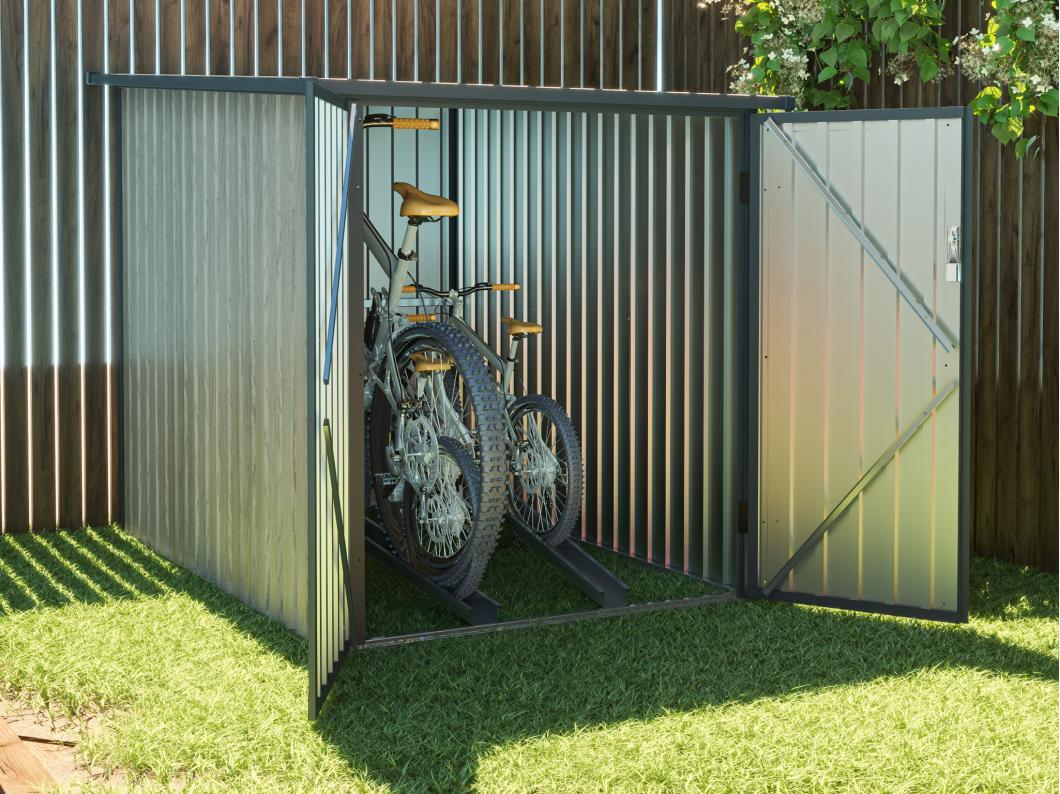 Metall-Fahrradunterstand aus verzinktem Stahl - Holz-Optik - 2,8 m² für 2 Fahrräder - NIKI