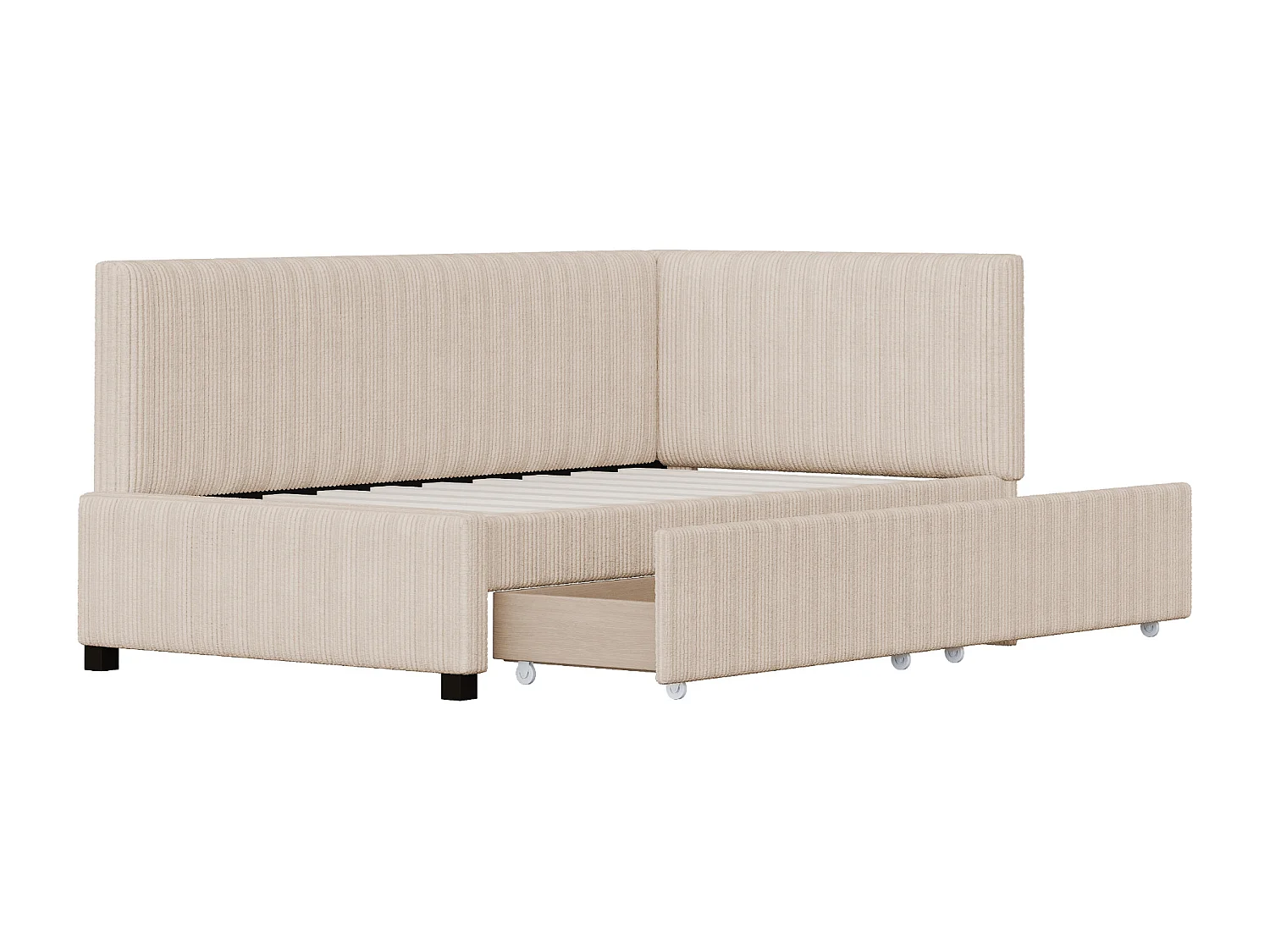 Lit capitonné 90 x 200 cm, canapé-lit, avec 2 tiroirs et tête de lit moelleux, tissu en velours, beige (sans matelas)