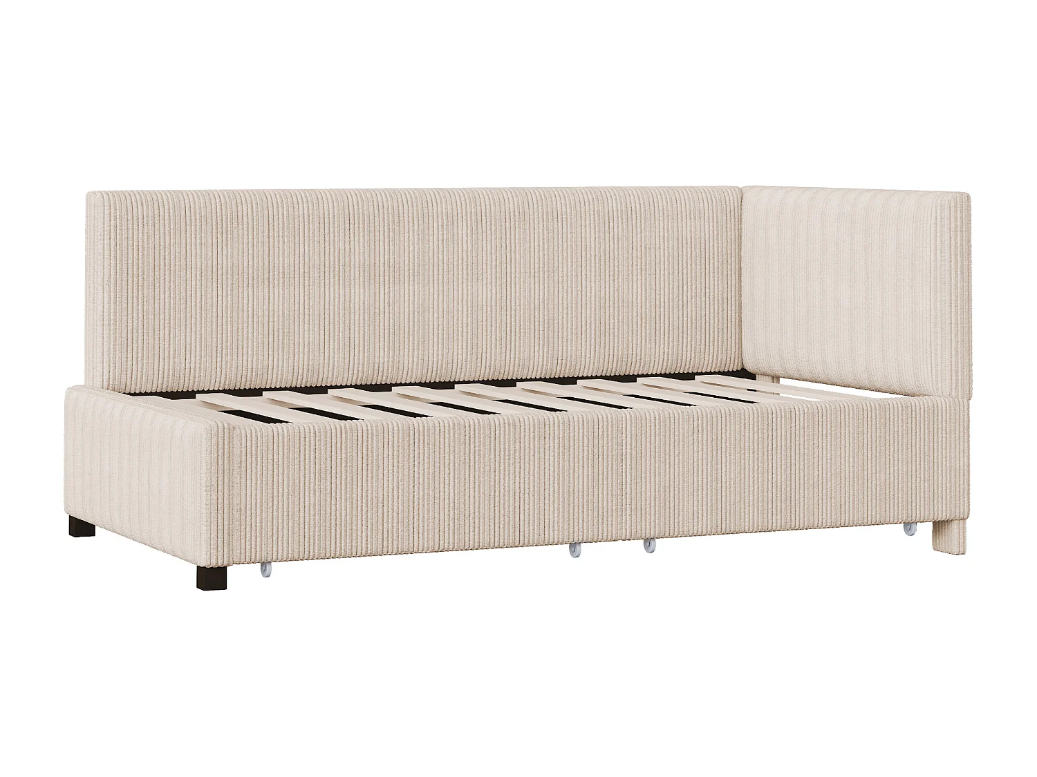 Lit capitonné 90 x 200 cm, canapé-lit, avec 2 tiroirs et tête de lit moelleux, tissu en velours, beige (sans matelas)