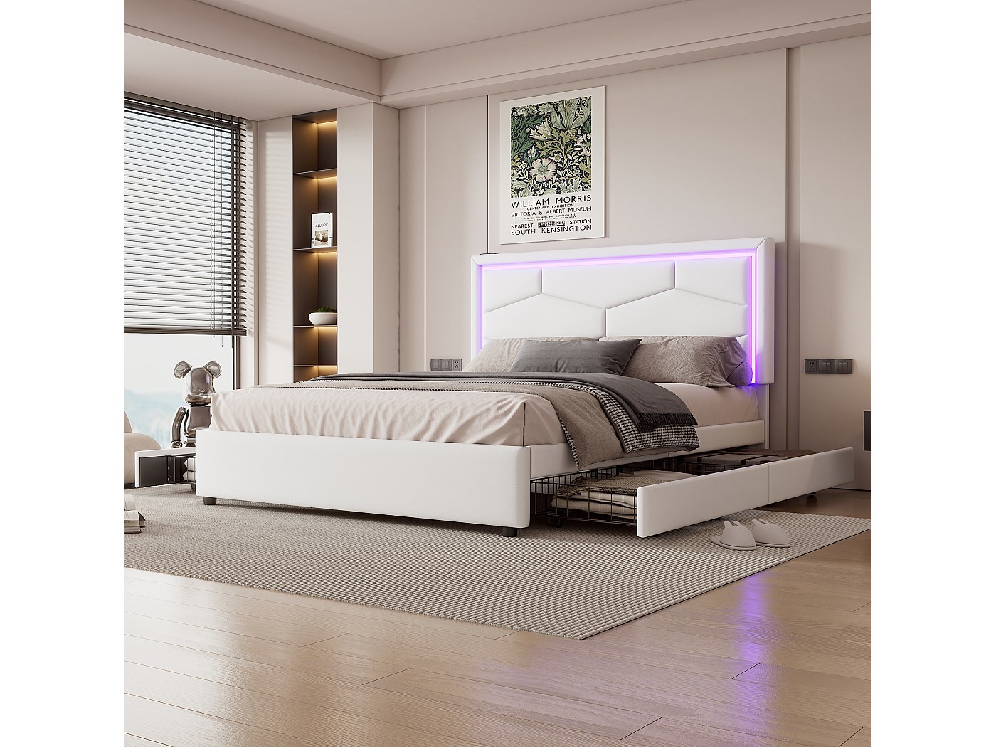 KEYIDE Letto Matrimoniale Imbottito 140x200 Cm – Con Contenitore Idraulico, Luci LED RGB, Porte USB, Grigio - 3