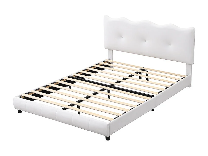 Polsterbett 140 x 200 cm mit verstellbarem Kopfteil – Wellen- und Wolkendesign – Samt – Weiß (ohne Matratze)