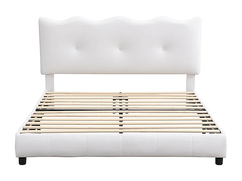 Polsterbett 140 x 200 cm mit verstellbarem Kopfteil – Wellen- und Wolkendesign – Samt – Weiß (ohne Matratze)