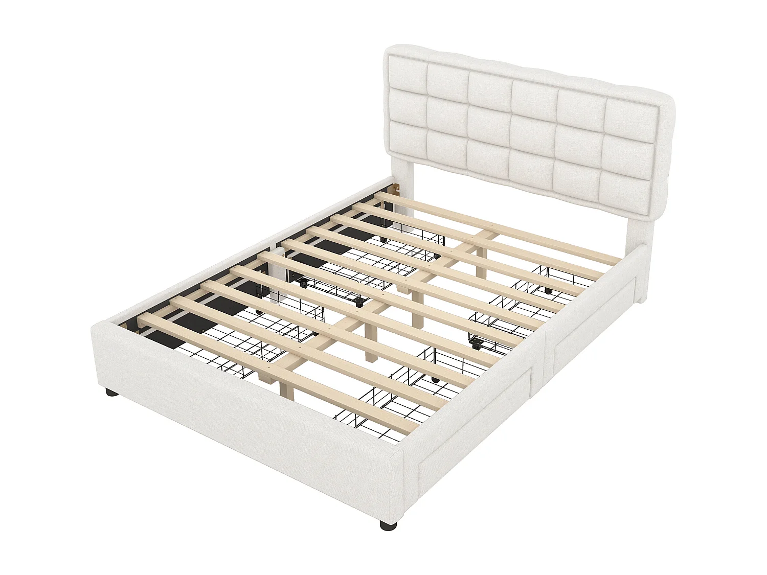 Polsterbett 140 x 200 cm mit 4 Schubladen und Kopfteil – Leinenstoff – für Erwachsene – Beige (ohne Matratze)