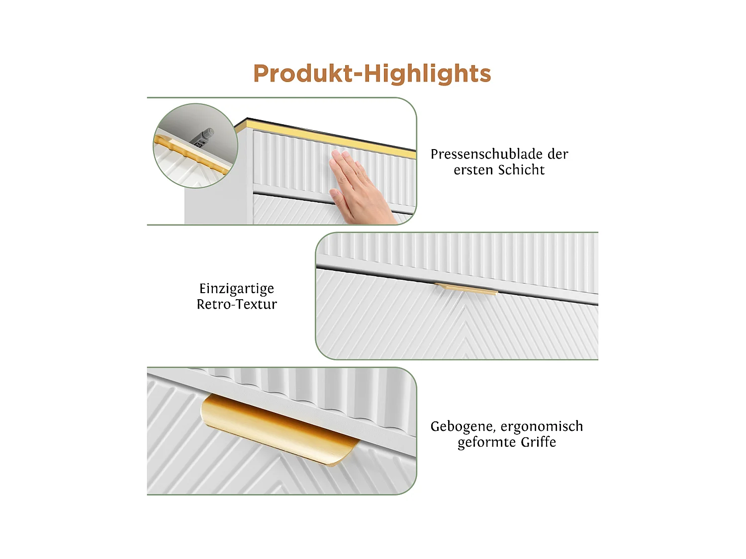 Ladekast met 6 laden - 120 x 40 x 76 cm - amberglas en spaanplaat - wit