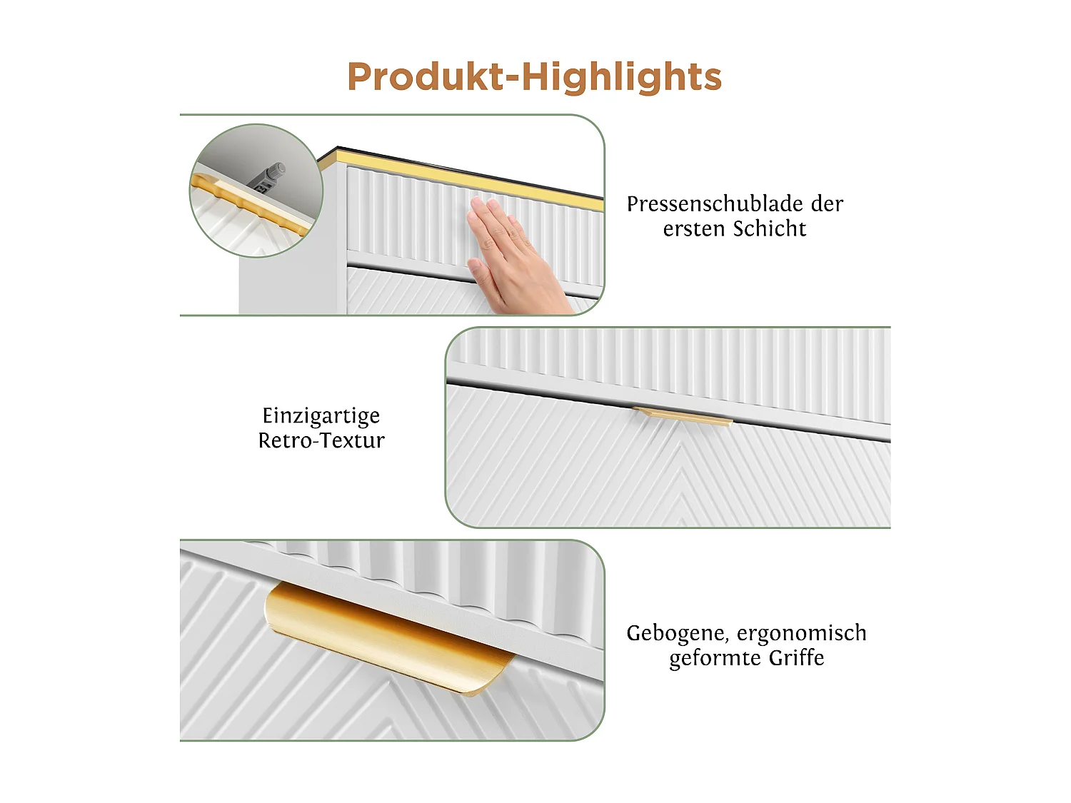Kommode mit 6 Schubladen – 120 x 40 x 76 cm – Braunglas und Spanplatte – Weiß